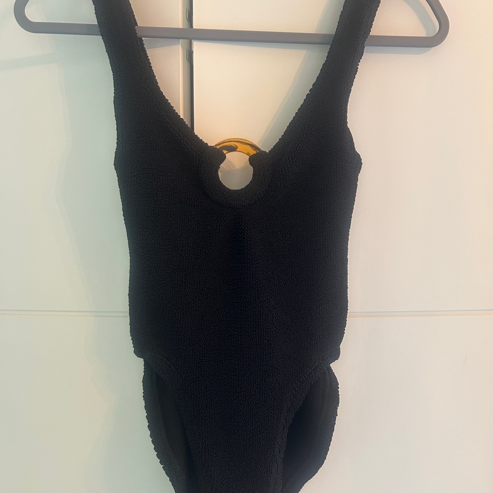 Hunza G Black Swimsuit with Tortoiseshell Accent